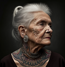 An old lady with a neck tattoo created by John Lund using midjourney